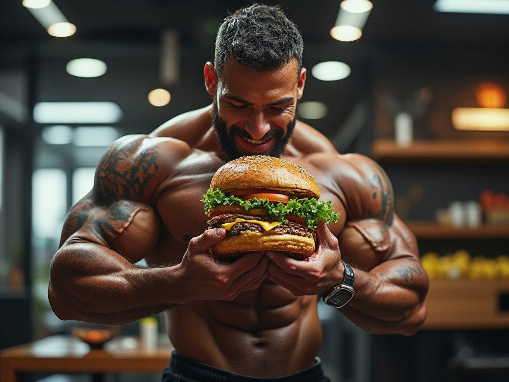 Bodybuilder Eating A Burger for Bulking